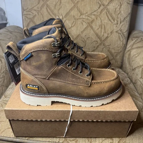 Ariat Rebar Lift 6" H20 Comp Toe Mens Size 7.5 D Distressed Brown Work Boots - Picture 4 of 8